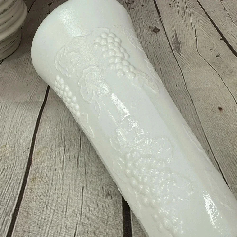 milk glass vase with grapes